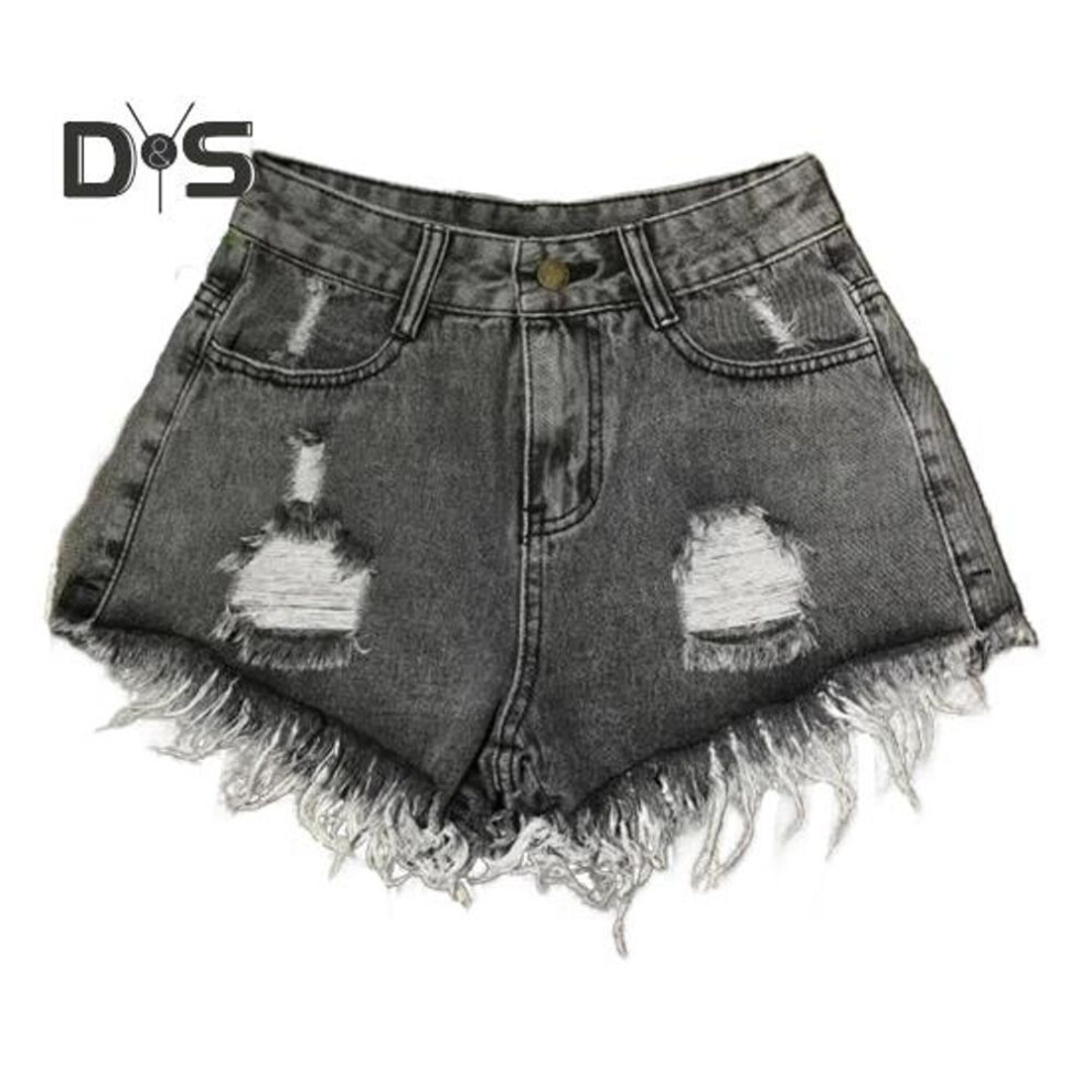 (grey, M) Women's High Waisted Cut Off Denim Shorts Ripped Distressed Frayed Hem Jeans Shorts Summer Stretchy Hot Short Pants