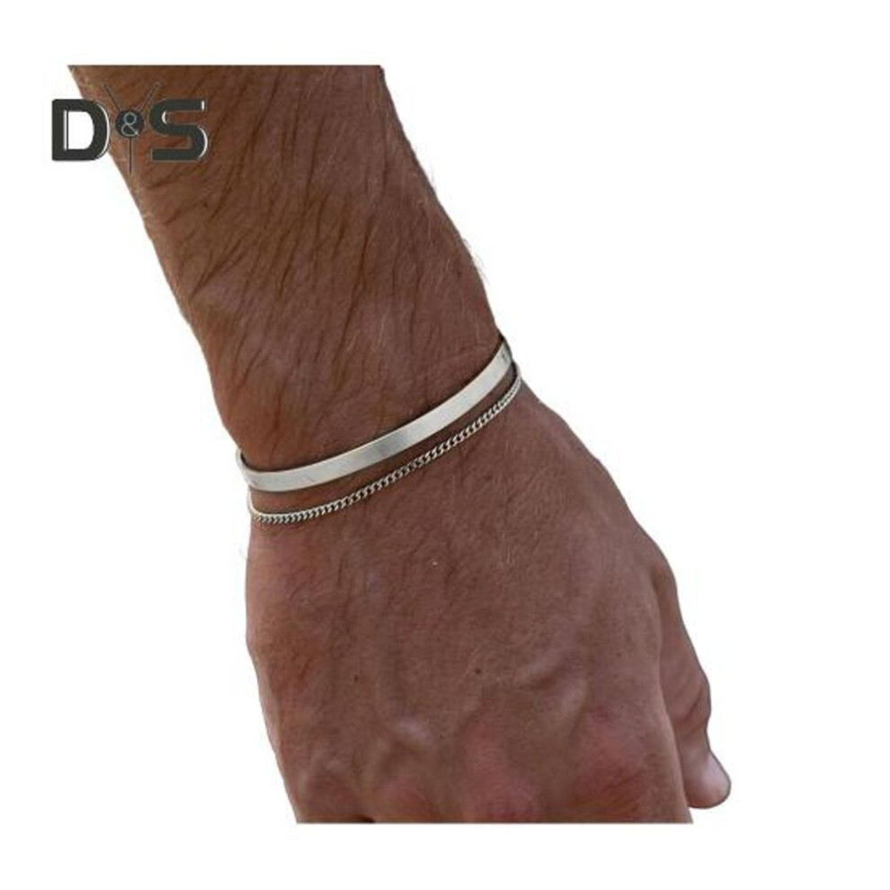 (as the picture, B) 2 Pcs/set Unisex Bracelet Bangle Set Open Adjustable Polished Stainless Steel Cuban Style Double-layered Stackable Adult Wrist Jewelry