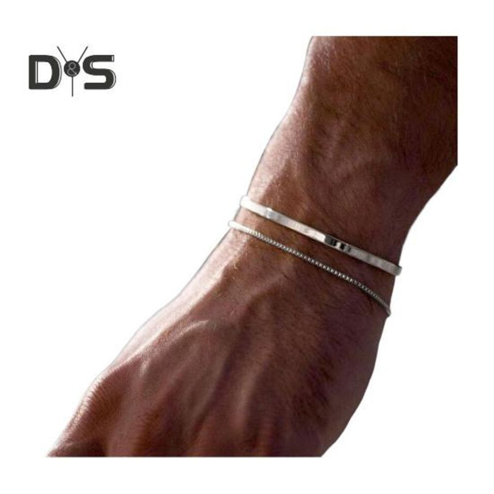 (as the picture, C) 2 Pcs/set Unisex Bracelet Bangle Set Open Adjustable Polished Stainless Steel Cuban Style Double-layered Stackable Adult Wrist Jewelry