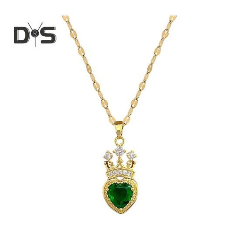 (green) Women Necklace Rhinestone Heart Crown Pendant Adjustable With Extended Length Hollow Chain Lady Clavicle Necklace Everyday Wear Weddings Parties Neck
