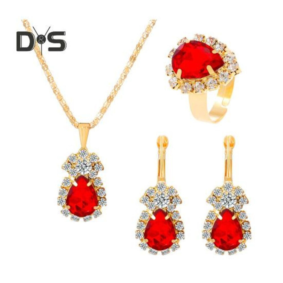 (red) 1 Set Jewelry Set Rhinestone Earrings Necklace Color Matching Adjustable Length Polished Prom Party Wedding Party Bride Jewelry Necklace Earrings