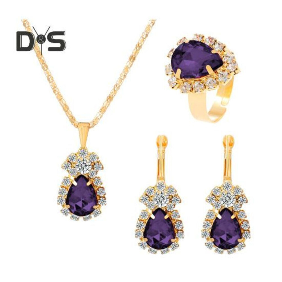 (purple) 1 Set Jewelry Set Rhinestone Earrings Necklace Color Matching Adjustable Length Polished Prom Party Wedding Party Bride Jewelry Necklace Earrings