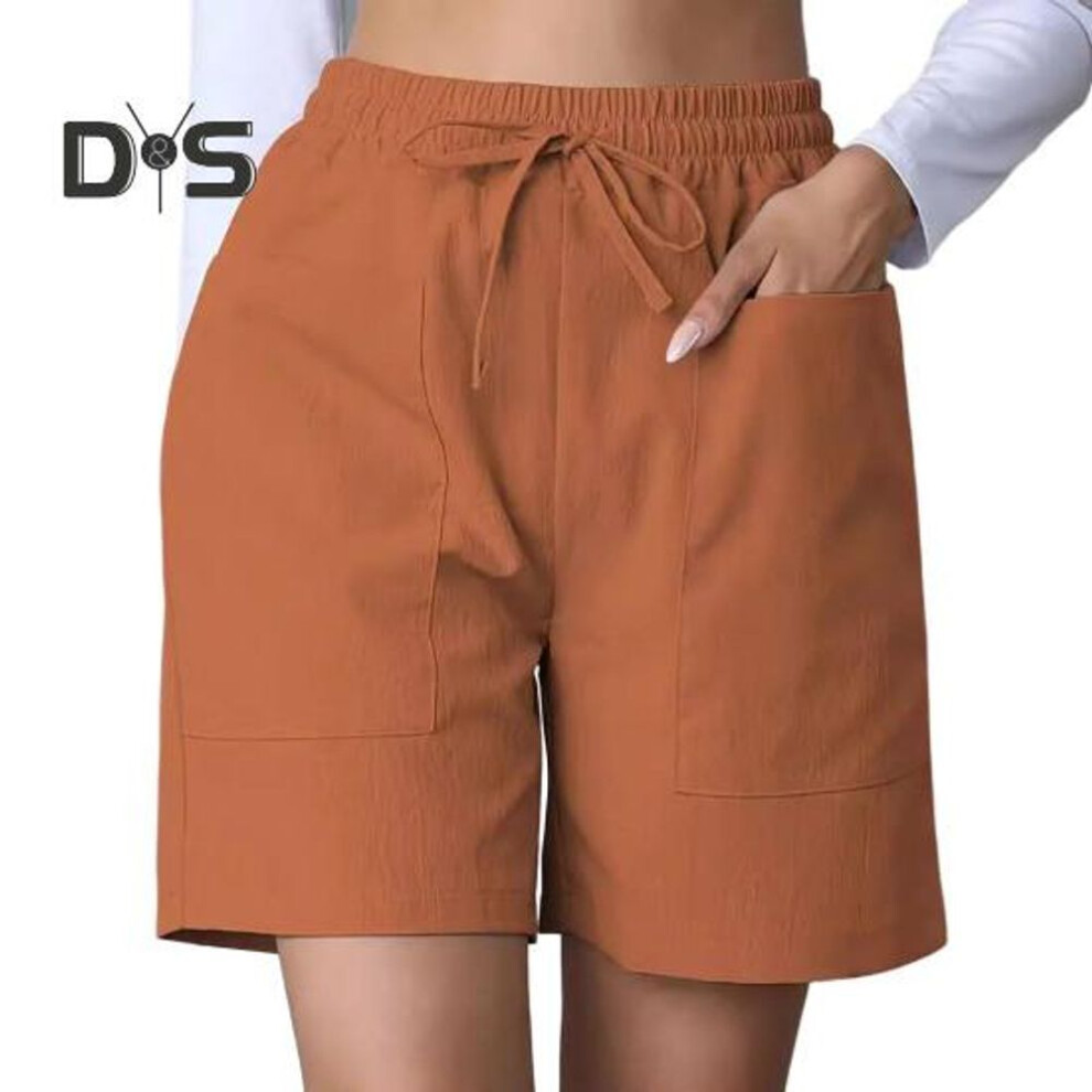 (orange, 2XL) Women's Summer Shorts Casual Stretch Mid Waist Shorts with Pockets Drawstring Wide Leg Sports Pants Fitness Outfit