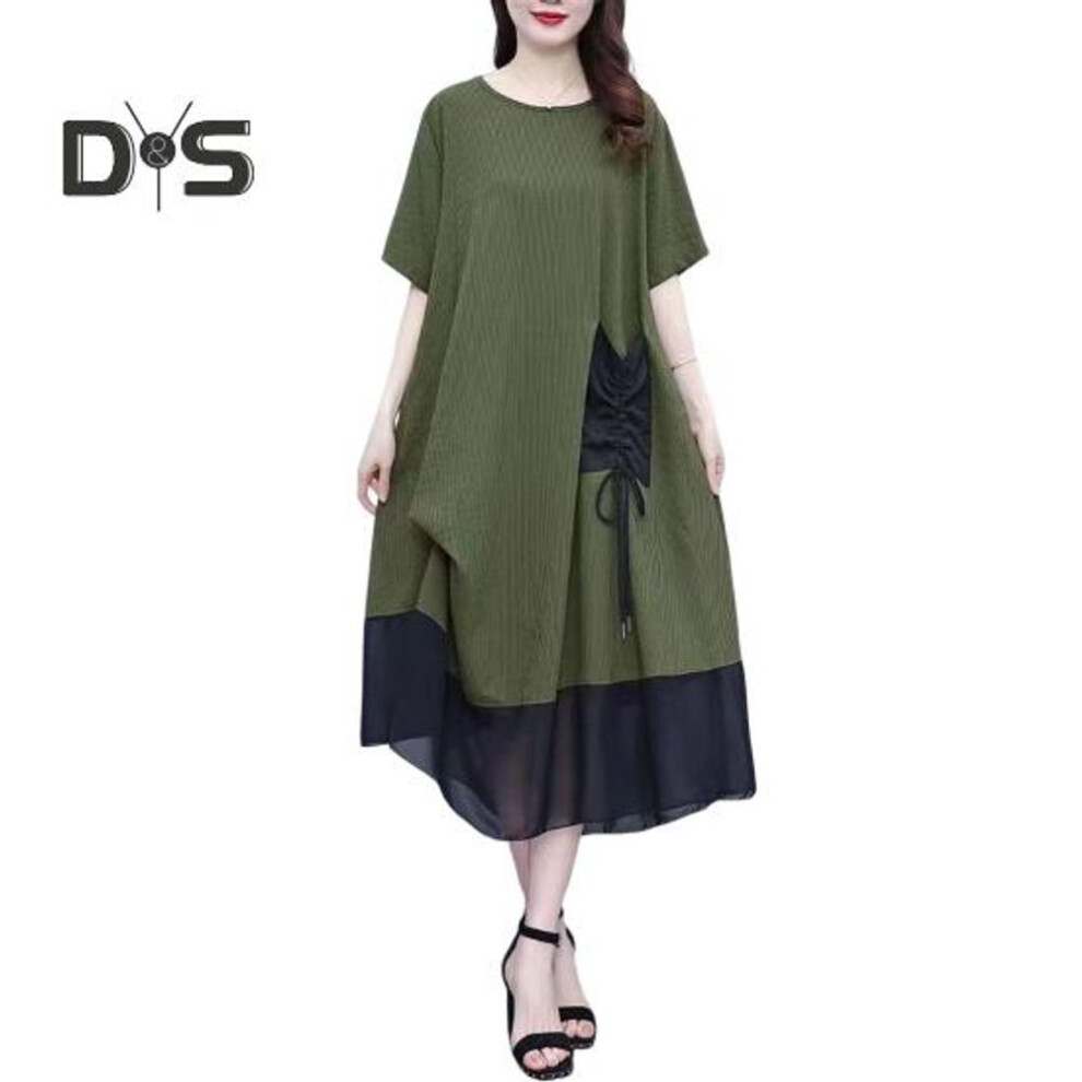 (green, XL) Women's Summer Short Sleeve Midi Dress With Pocket Casual Crew Neck Mesh T-shirt Dress Beach Vacation Sundress