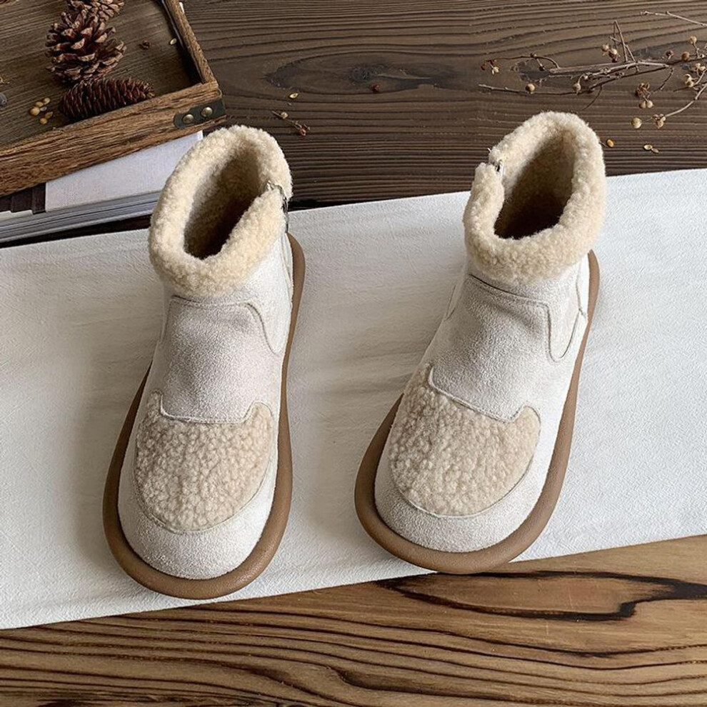 (apricot, 35) Non-slip Snow Boots Suede Short Boots 2024 New Flat-bottomed Velvet Cotton Shoes Winter Warm Women's Shoes