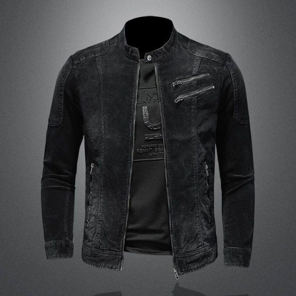 (black, XL) Men's Marvel Venom Slim Fit Denim Jacket - Retro Stand Collar, Zipper for Cycling & Motorcycle.