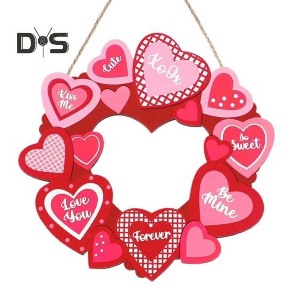 (as the picture, A) Wooden Heart Ornament Love Heart Hanging Decoration Valentine's Day Heart Wood Cutouts for Home Tree Wall Window Decor