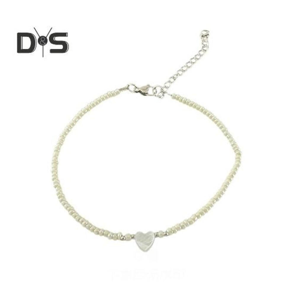 (as the picture, B) Lady Bracelet Anklet White Shell Beads Smooth Adjustable Length Heart Pendant Bohemian Style Beach Ankle Wrist Jewelry