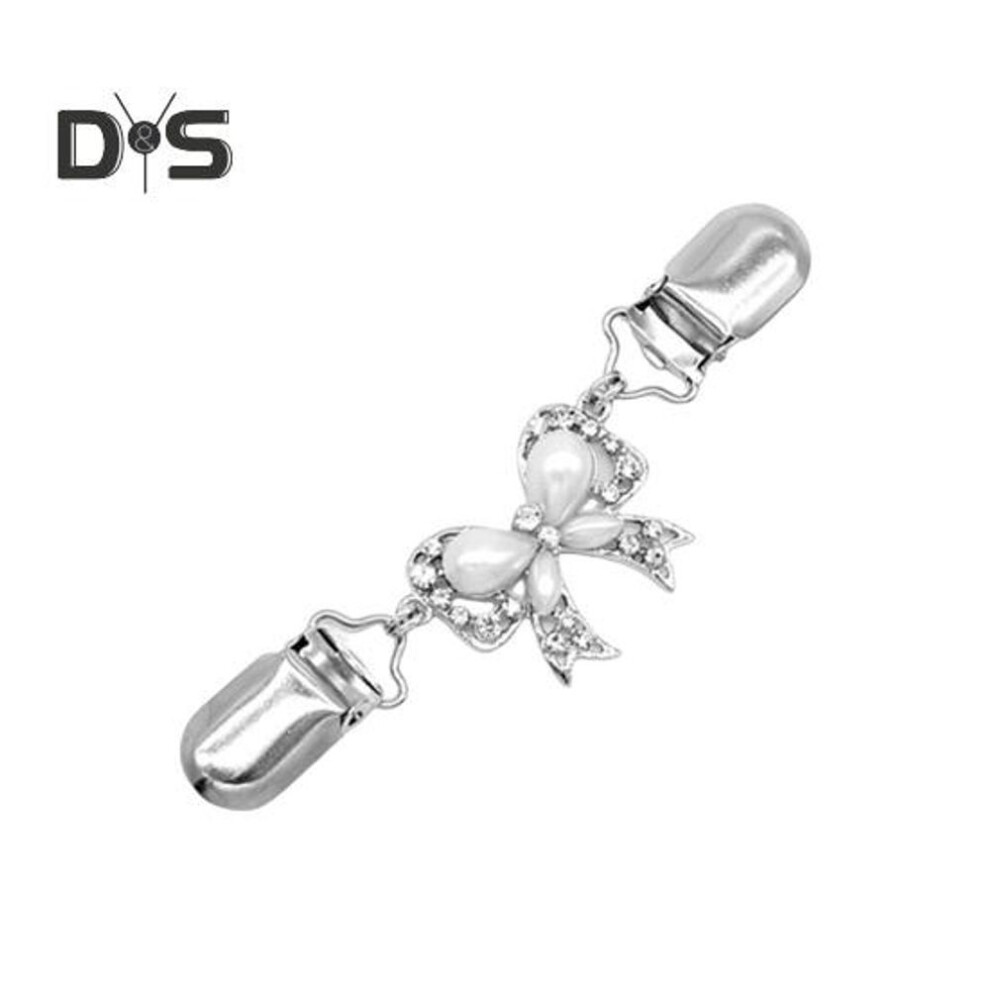 (white) Women Duck Clip Brooch Faux Pearl Rhinestone Decor Bow Shape Anti-slip Collar Decoration Brooch Prom Party Clothes Jewelry