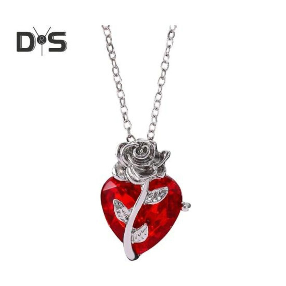 (silver white) Women Necklace Rose Heart Pendant Retro Adjustable Length Rhinestone Polished Clavicle Necklace Everyday Wear Weddings Parties Neck Jewelry