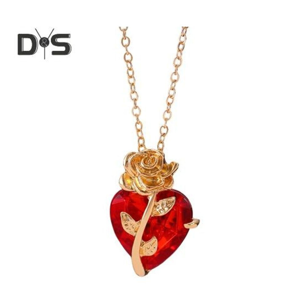 (platinum) Women Necklace Rose Heart Pendant Retro Adjustable Length Rhinestone Polished Clavicle Necklace Everyday Wear Weddings Parties Neck Jewelry