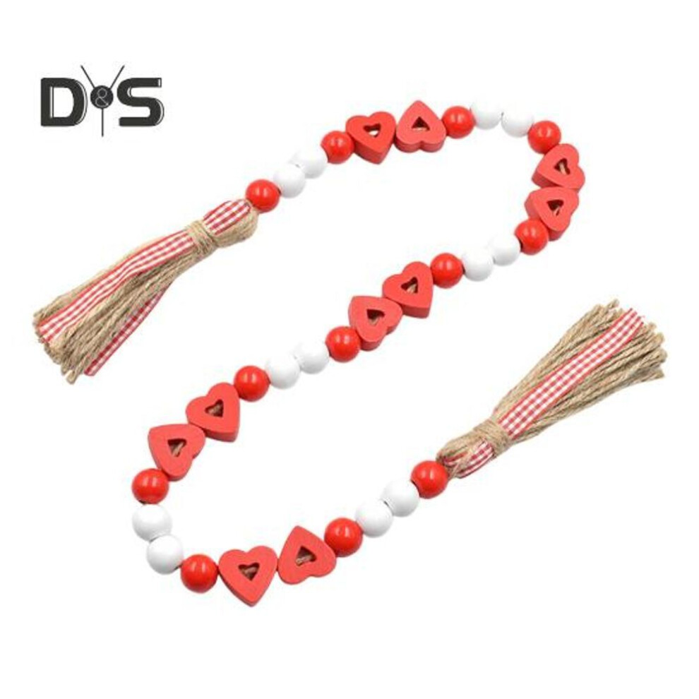Wood Bead Garland Valentine's Day Stringed Beads With Tassels And Love Heart Shaped Beads Rustic Heart Bead Garland For Tiered Tray Wedding Decor