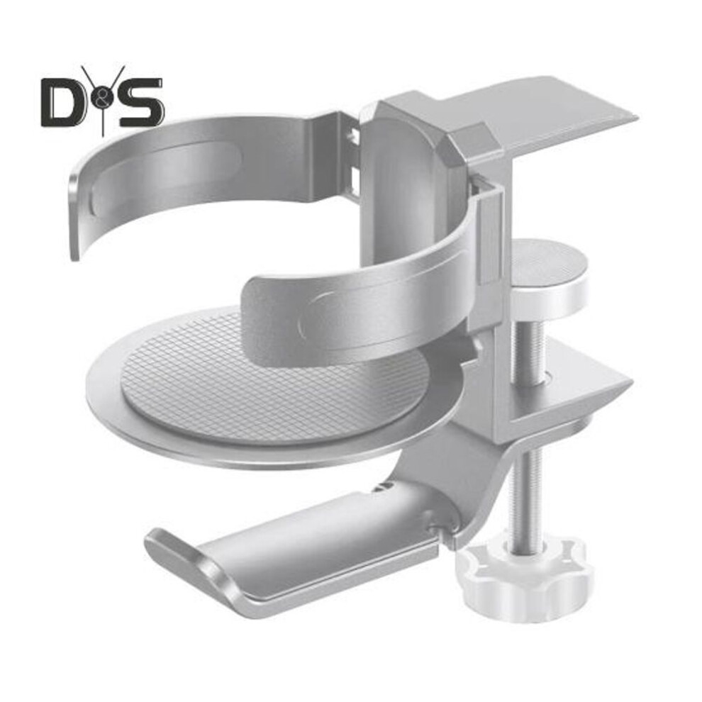 (silver, B) Desk Cup Holder With Headphone Hanger 5kg/11lbs Load Capacity Adjustable Clip-on Anti-spill Metal Coffee Mug Holder With 360 Degrees Rotatable Arm