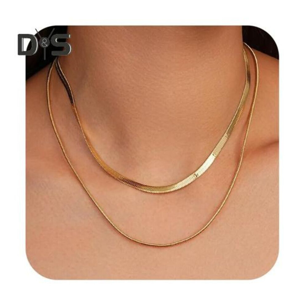 (as the picture, C) 2 Pcs/set Women Necklace Snake Bone Chain Hollow Out Double-layer Women Dating Daily Wear Banquet Work Party Neck Jewelry Holiday Gift