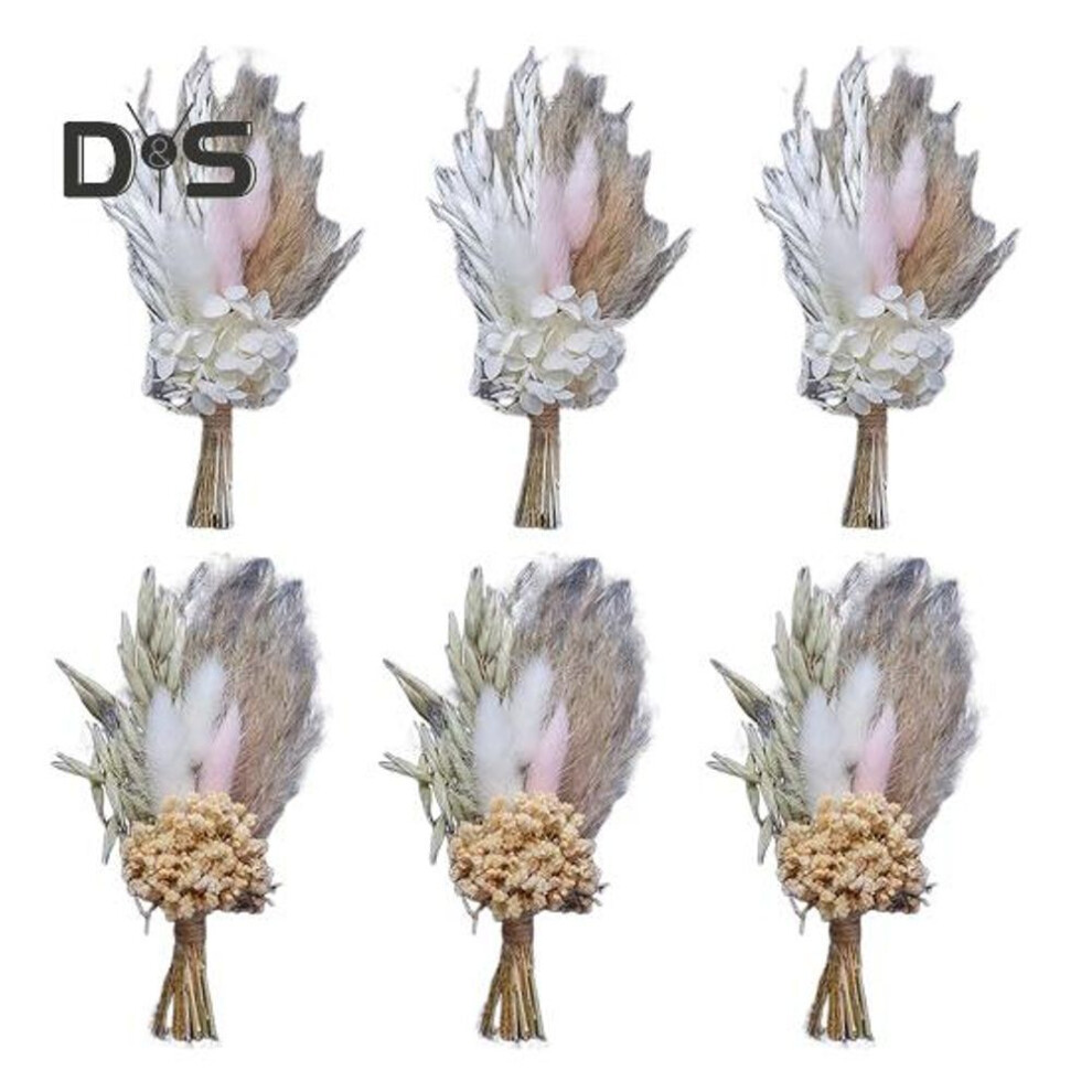 (as the picture, A) 6pcs Artificial Dried Flower Bouquet Bohemian Mini Flower Bouquet Diy Crafts Vase Wedding Party Home Office Table Centerpiece Decoration