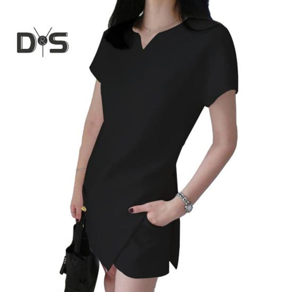 (black, XL) Women's Summer Two Piece Outfit Short Sleeve Irregular Split Dressy Top And Shorts Set Vacation Loungewear Matching Suit