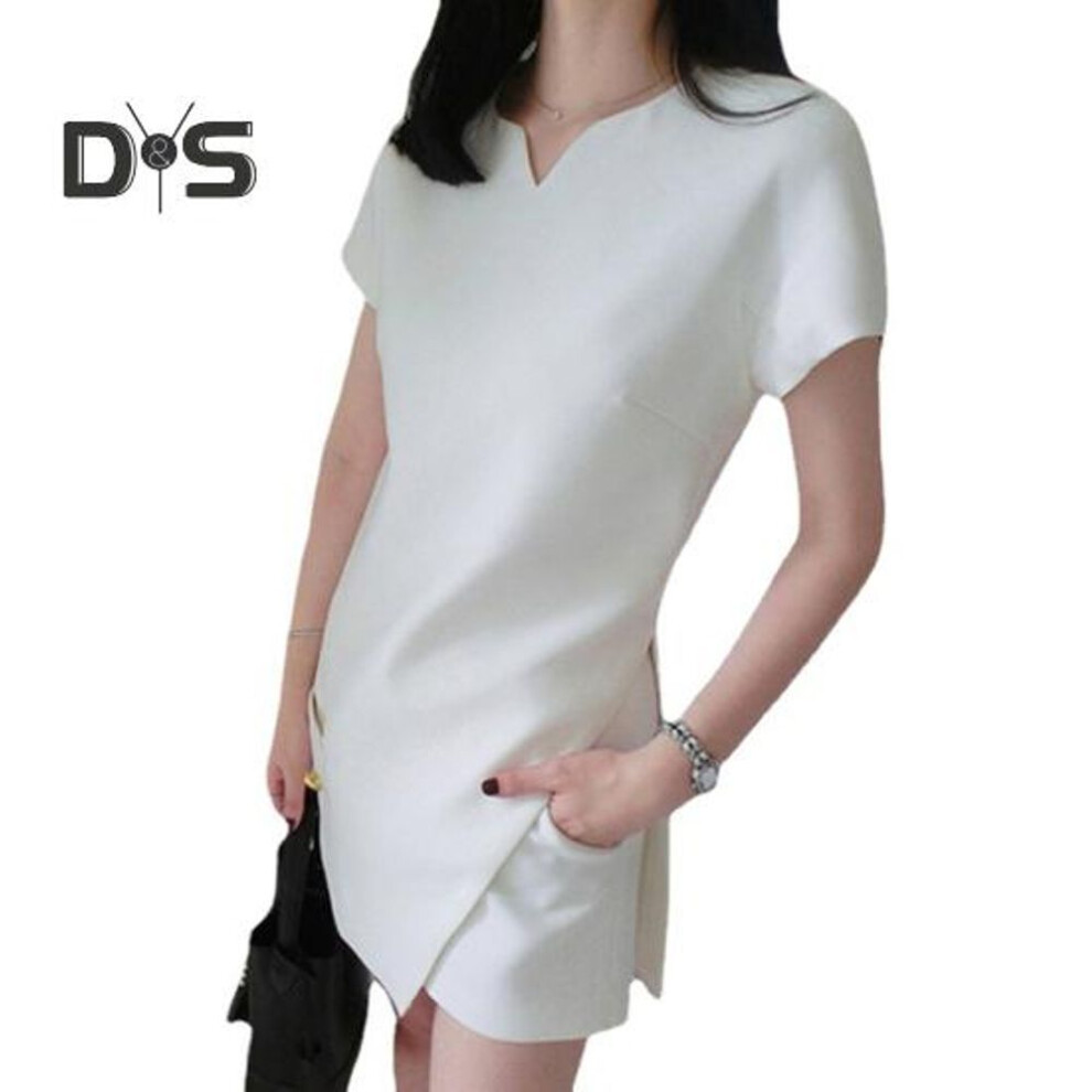 (white, XL) Women's Summer Two Piece Outfit Short Sleeve Irregular Split Dressy Top And Shorts Set Vacation Loungewear Matching Suit