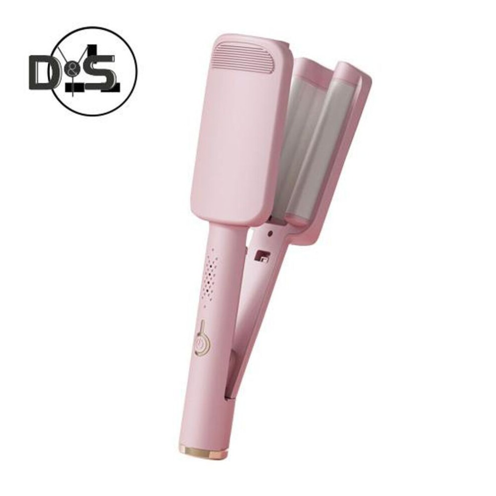 (pink, UK) 32MM Big Wave Curling Iron V-Shaped French Waves Curling Wand Anti-Scald Ceramic Deep Waver Hair Crimper Styling Tool for Women