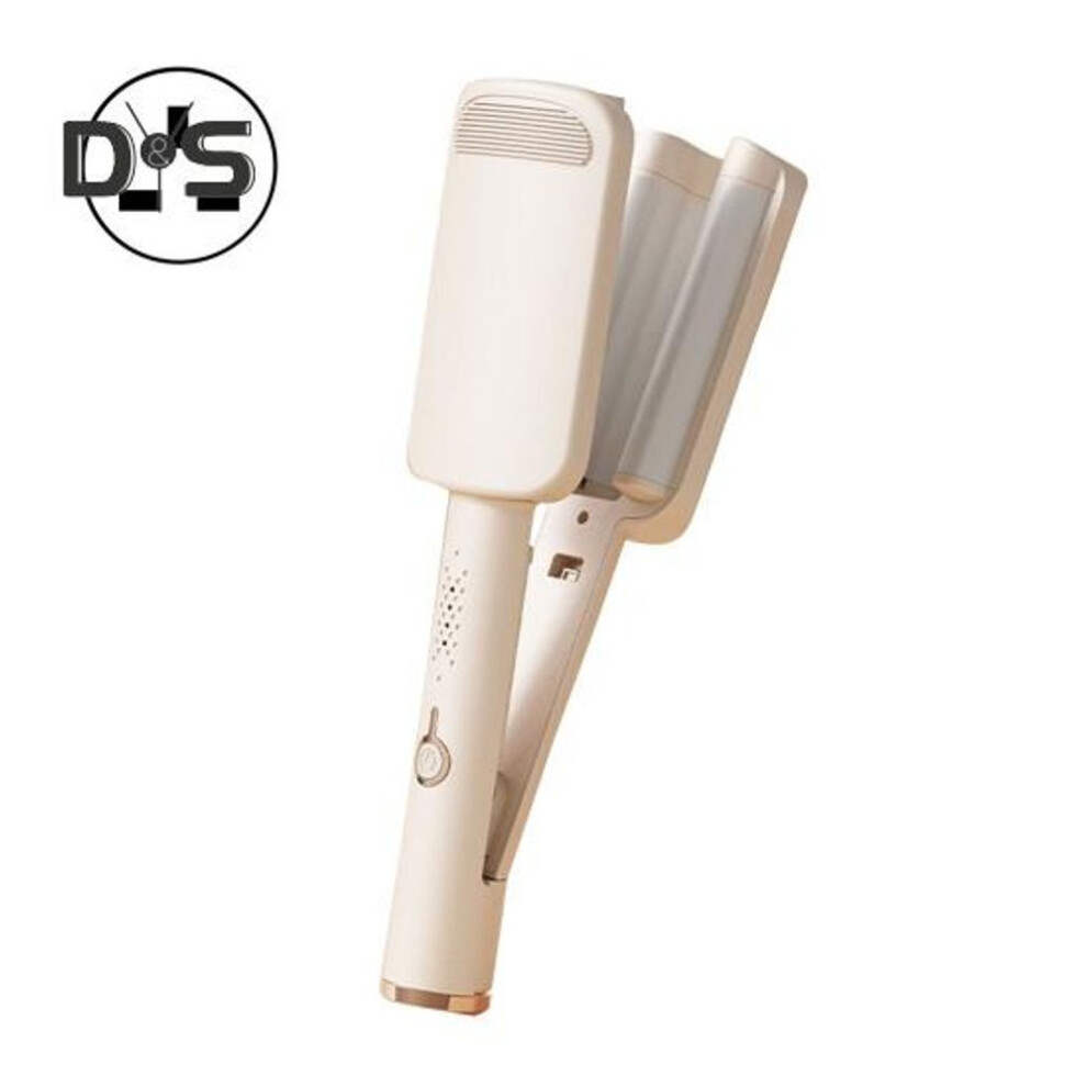 (beige, UK) 32mm Big Wave Curling Iron V-shaped French Waves Curling Wand Anti-scald Ceramic Deep Waver Hair Crimper Styling Tool For Women
