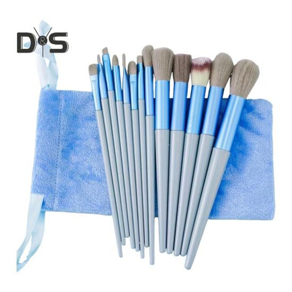 (blue) 13pcs/set Makeup Brush Kit Portable Professional Foundation Loose Powder Blush Eyeshadow Concealer Lip Eyebrow Blending Cosmetic Brush Tools