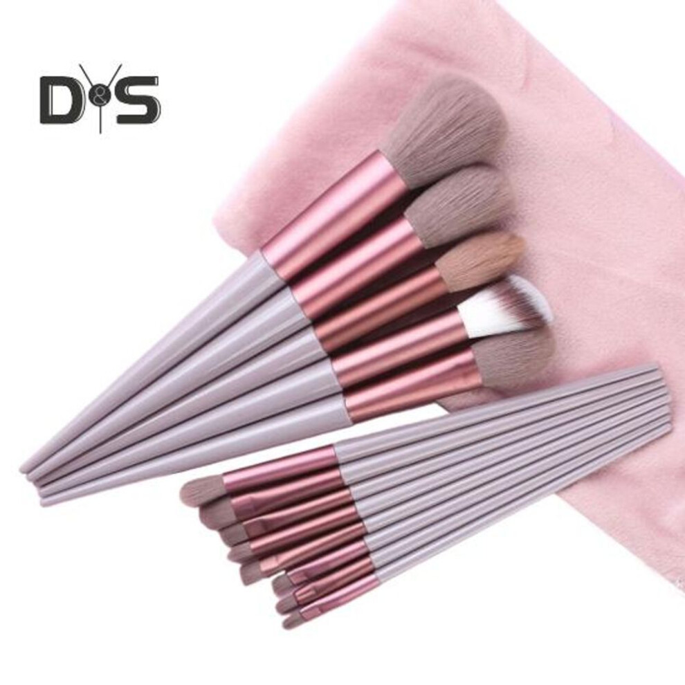(coffee) 13pcs/set Makeup Brush Kit Portable Professional Foundation Loose Powder Blush Eyeshadow Concealer Lip Eyebrow Blending Cosmetic Brush Tools
