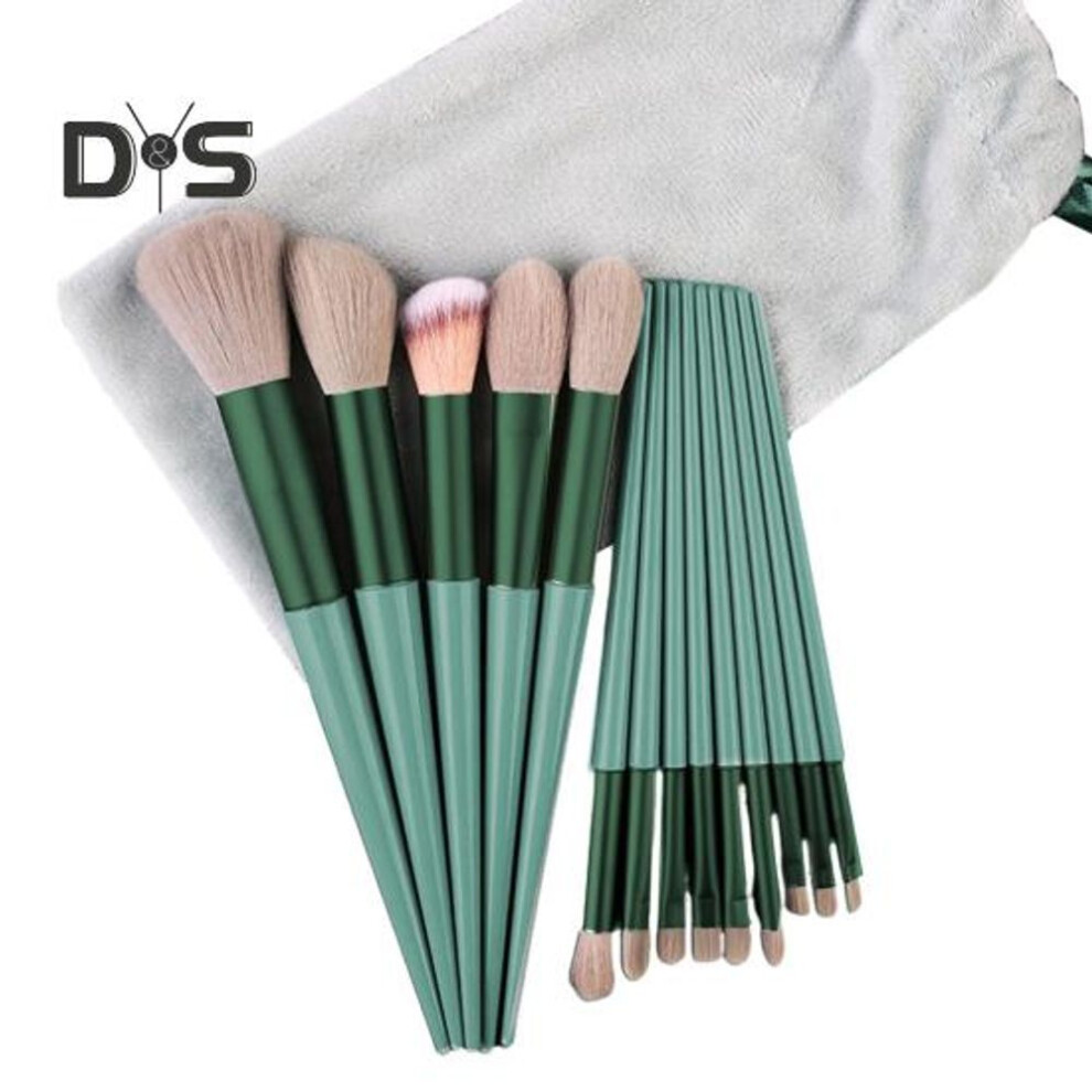 (green) 13pcs/set Makeup Brush Kit Portable Professional Foundation Loose Powder Blush Eyeshadow Concealer Lip Eyebrow Blending Cosmetic Brush Tools