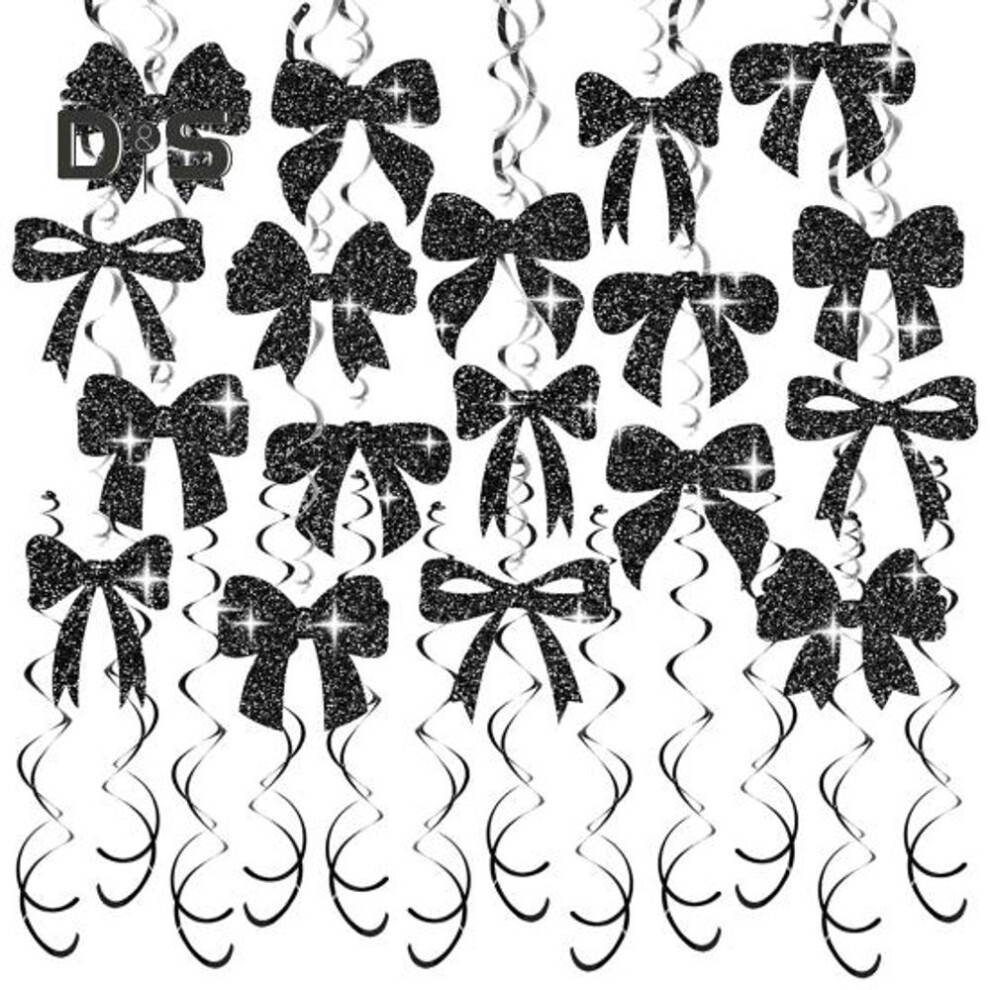 (as the picture, 30PCS) Bow Party Hanging Swirls Decorations Black Bow Birthday Party Decor for Tying The Knot Birthday Retirement Bridal Shower Party Supplies