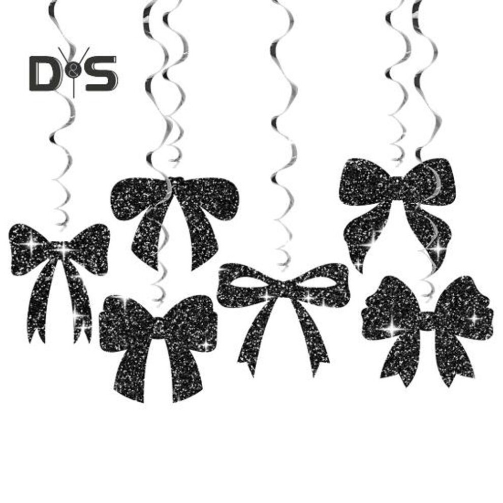 (as the picture, 6pcs) Bow Party Hanging Swirls Decorations Black Bow Birthday Party Decor for Tying The Knot Birthday Retirement Bridal Shower Party Supplies