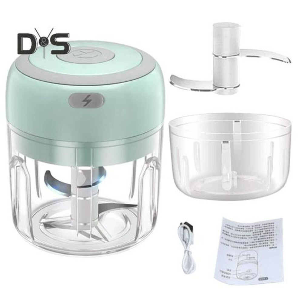 (green) Rechargeable Garlic Chopper 100/250ml Mini Food Processor For Vegetables Fruits Nuts Meat One-button Operation Garlic Clay Machine