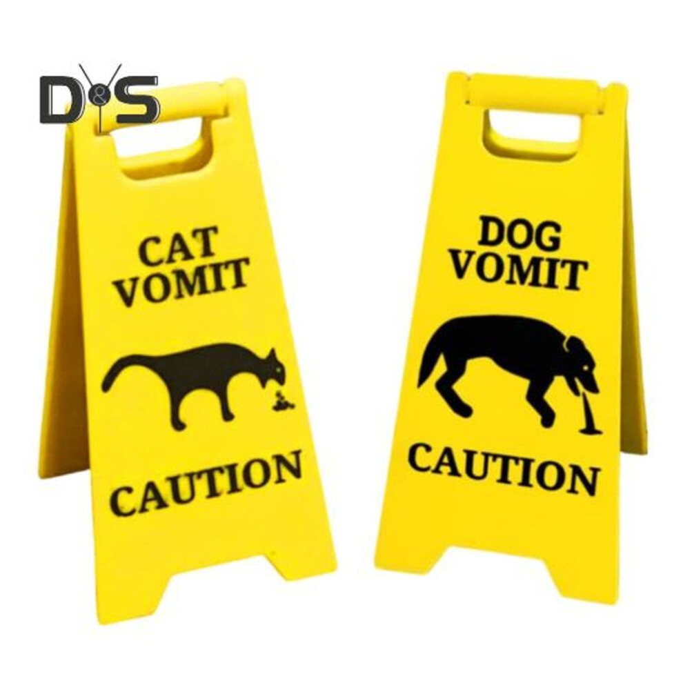 (as the picture, 1 Set) 1/2pcs Dog Cat Vomit Caution Sign Outdoor Garden Yard Lawn Black Kitten Puppy Vomit Warning Sign Bathroom Home Office Desktop Pet Vomit Sign
