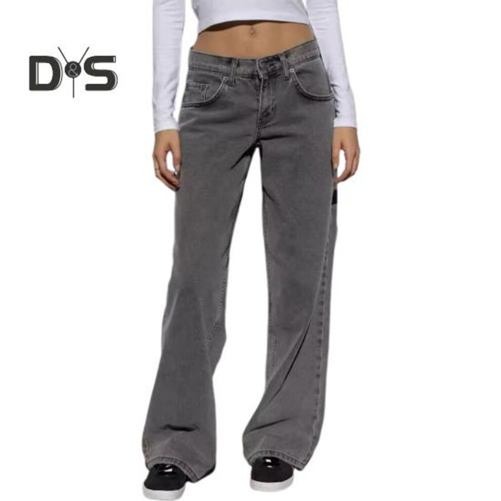 (dark gray, L) Wide Leg Jeans for Women High Waist Stretchy Denim Pants with Pockets Casual Straight Leg Jean Trousers