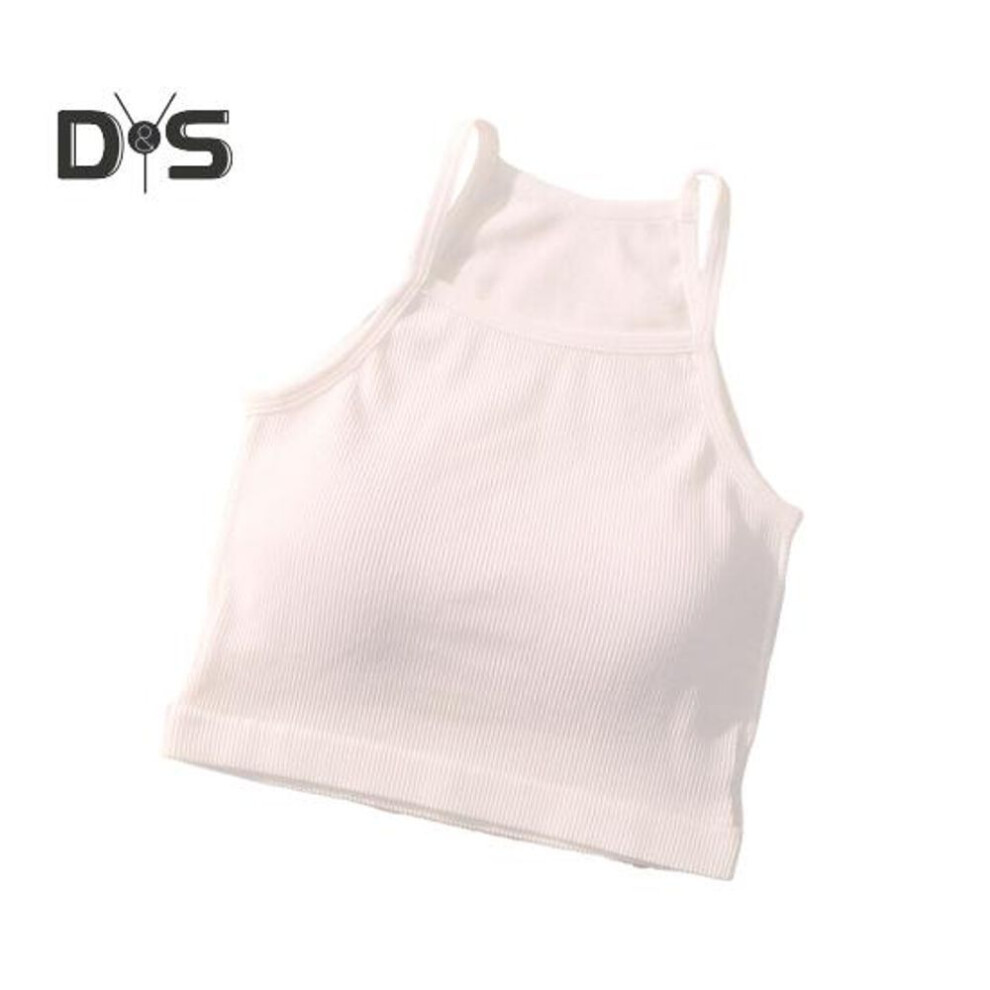 (white) Women's Padded Ribbed Tank Top Summer Sleeveless Racerback Basic Top With Built-in Bra Spaghetti Strap Camisole Crop Top