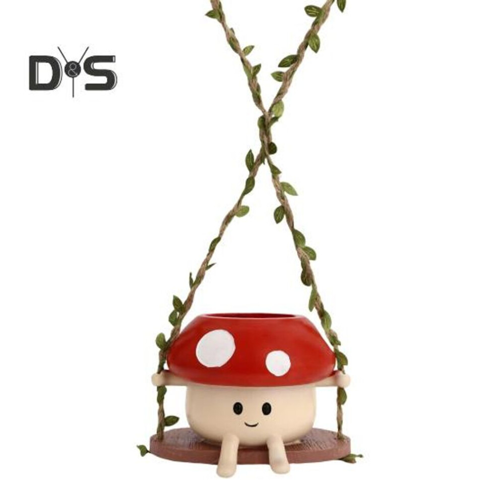 Hanging Planter Pot Indoor Outdoor Decorative Swing Flowerpot Cute Cartoon Mushroom Shaped Vase Ornament