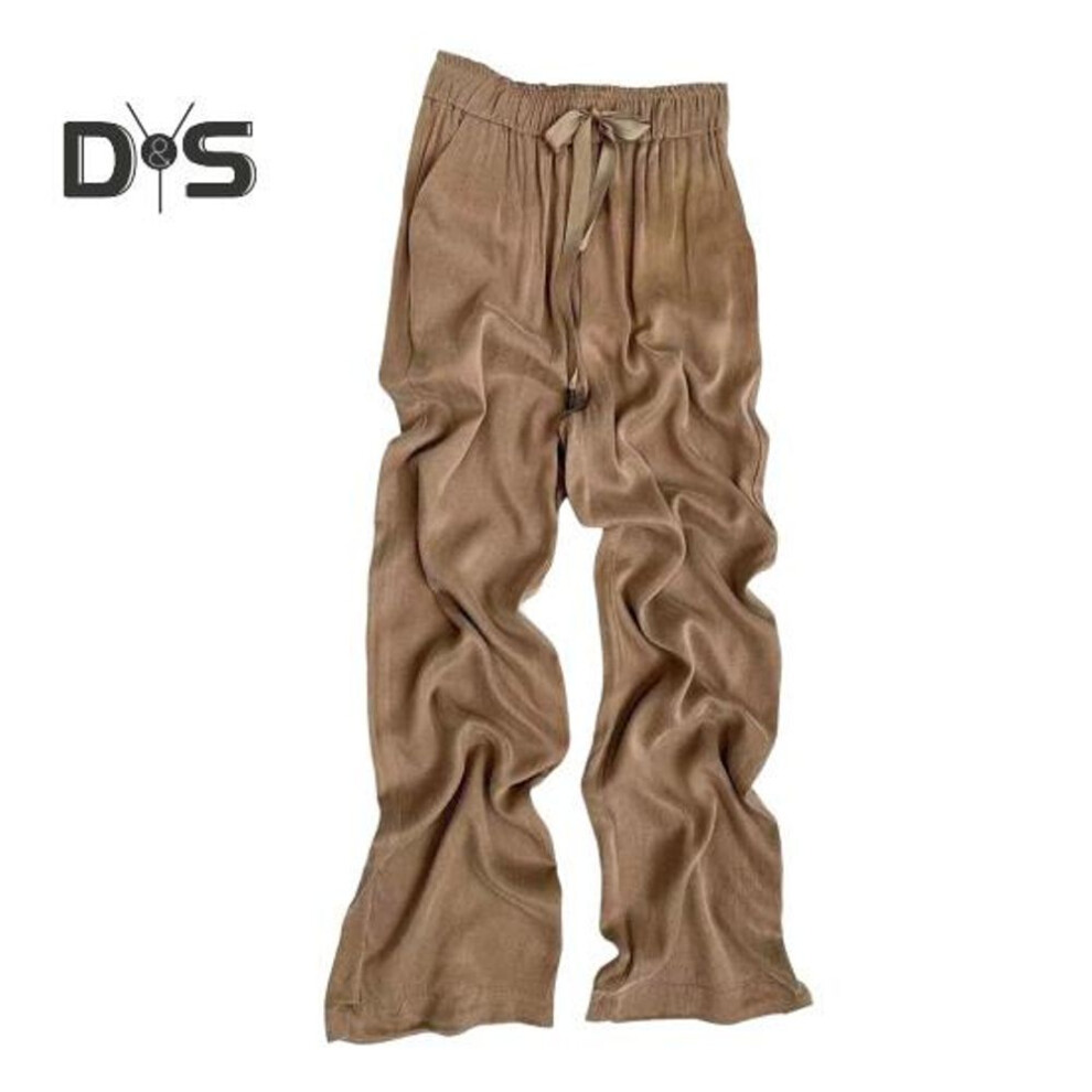 (khaki, L) Women Casual Pants Elastic Waist Adjustable Drawstring Straight Wide Leg Trousers with Pockets Solid Color Loose Fit Long Pants