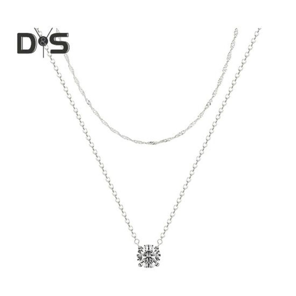 (silver) Women Necklace Double-layer Round Rhinestone Pendant Adjustable with Extended Length Hollow Chain Lady Clavicle Necklace Neck Jewelry