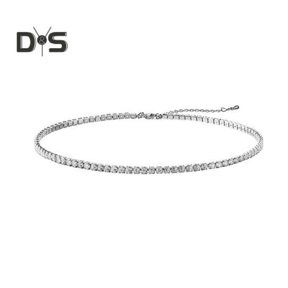 (silver) Women Necklace Rhinestone No Pendant Adjustable With Extended Length Lady Clavicle Necklace Prom Party Neck Jewelry