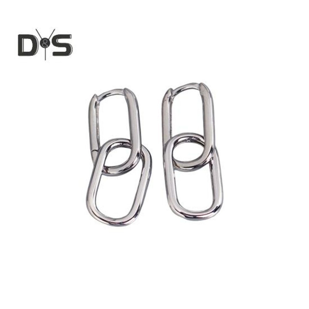 (silver) 1 Pair Women Earrings Paper Clip Shape Hollow Out Polished Alloy Geometric Bland Style Club Party Commuting Hanging Earrings Ear Jewelry