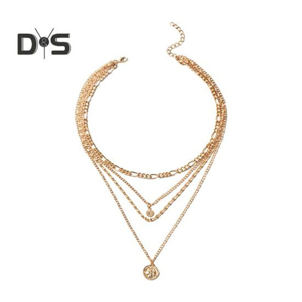 (golden) Women Necklace Multi-layered Coin Pendant Thick Hollow Chain Adjustable Length Electroplated Hip Hop Club Party Punk Neck Jewelry