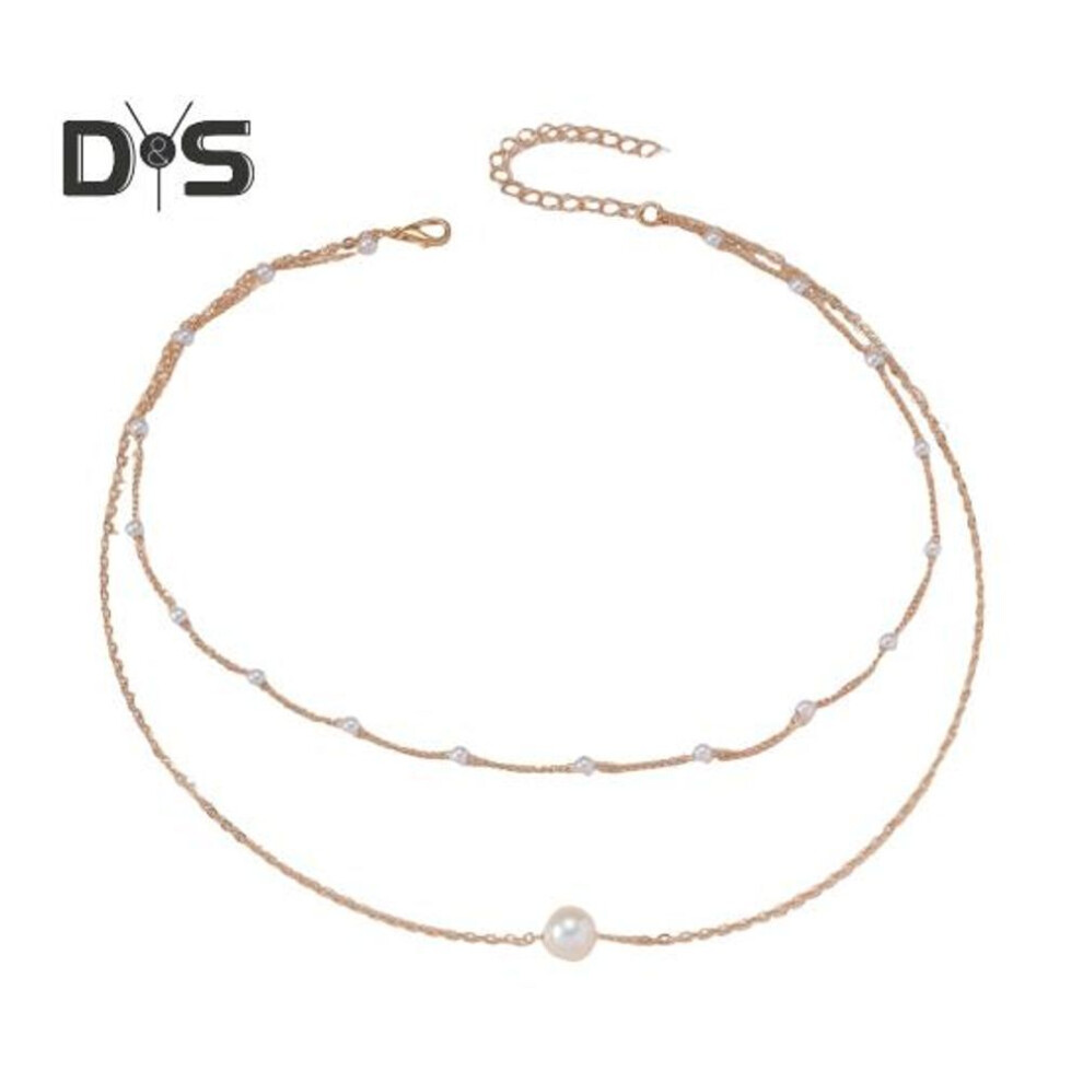 (as the picture, 4) Women Necklace Faux Pearl Decor Heart Pendant Double-layered Lady Clavicle Necklace Daily Prom Party Commuting Neck Jewelry