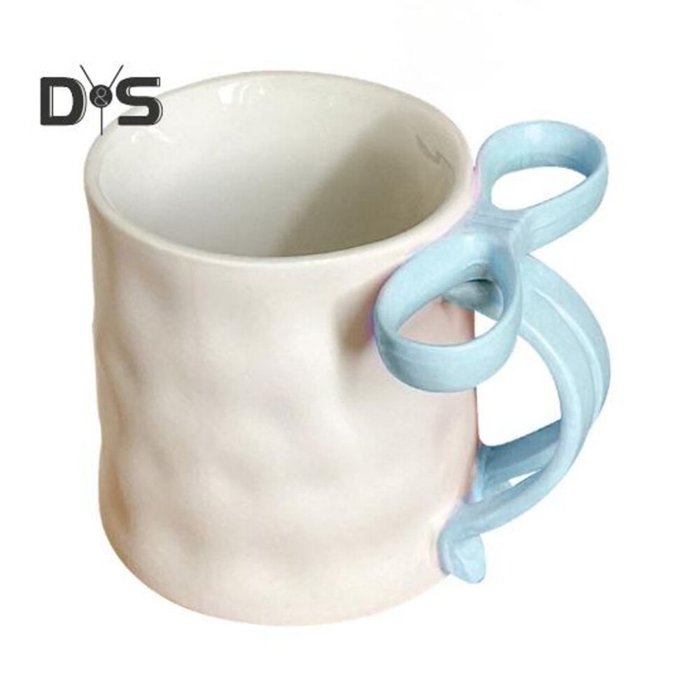 (blue) Ceramic Coffee Mug Elegant Tea Cup for Women Festive Bow Drinking Mug with Ribbon Handle Hot Cold Drinking Mug Gifts for Valentine's Birthday