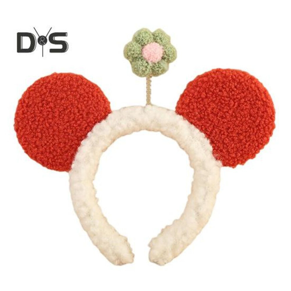 (red) Big Ear Flower Headband Anti-slip Face Washing Makeup Hair Band Loop Women Girls Hair Accessories Headwear Photo Prop Birthday Gift