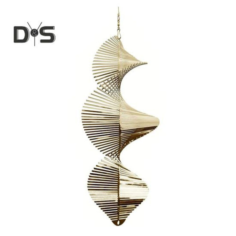 (golden) Spiral Wind Spinner Decoration Weather-proof Indoor Outdoor Window Garden Yard Porch Metal 3D Wind Chime Hanging Ornament Pendant