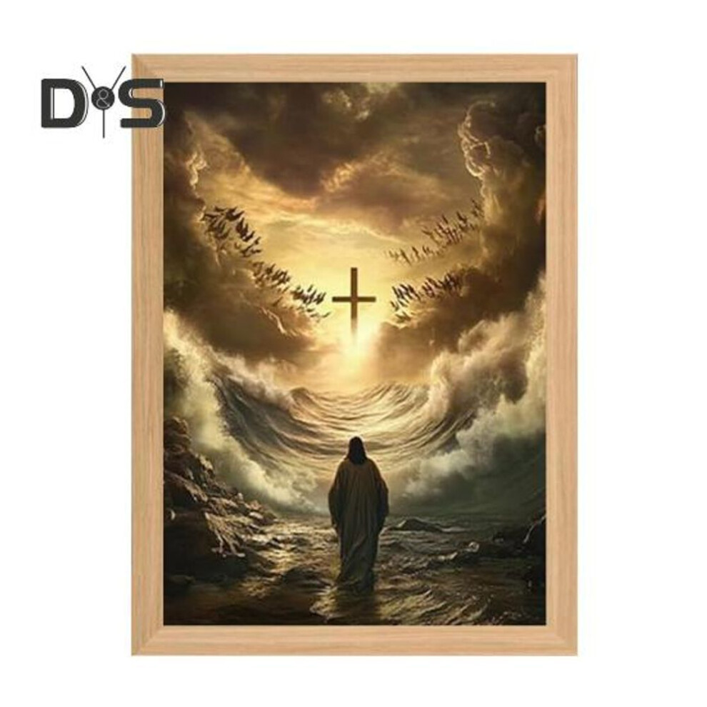 (as the picture, S I) Jesus Lamp Led Christ Frame Light Soft Glow Dimmable Painting Jesus Night Light Illuminated Church Lamp Decor