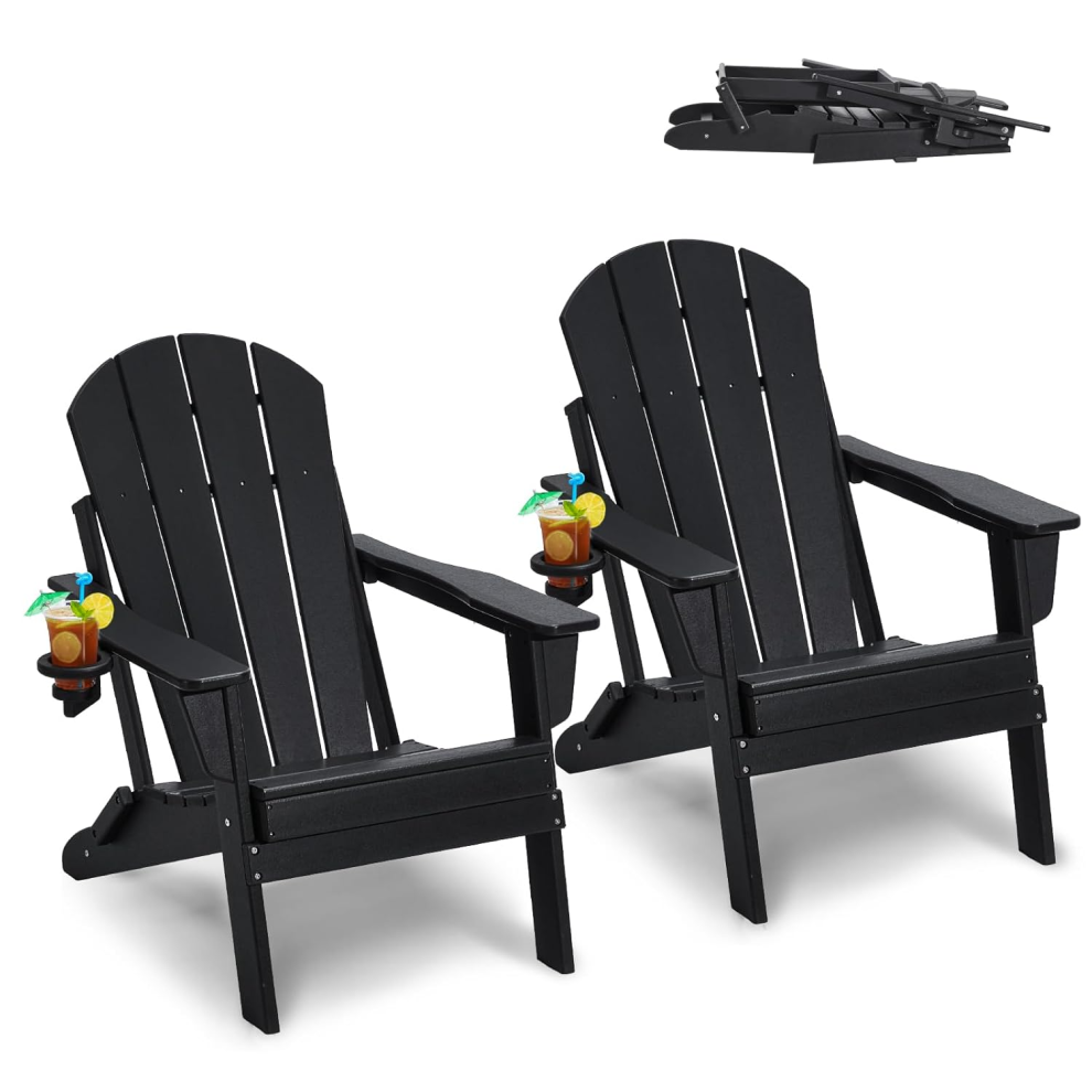 Black Folding Adirondack Chairs Set  Summer Outdoor Relaxation Ready
