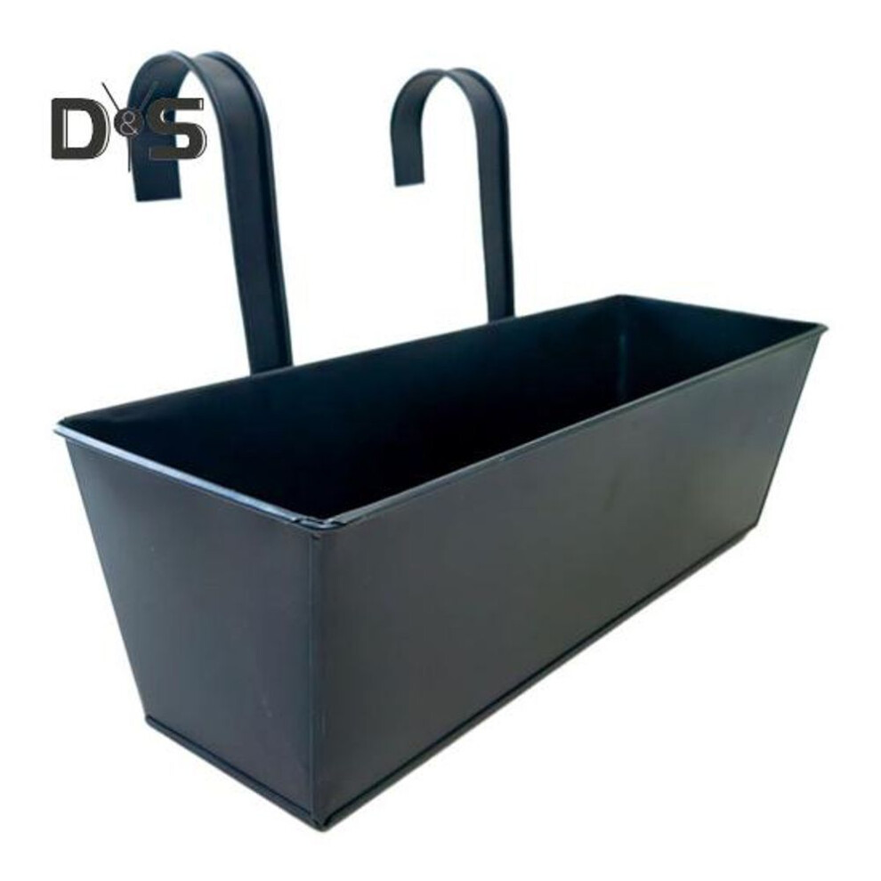 (black, 1pc) Hanging Flower Pot Rectangular Railing Planter With Drainage Hole 16 Inch Planter Box With Hooks For Balcony Porch Or Deck Herbs Flowers