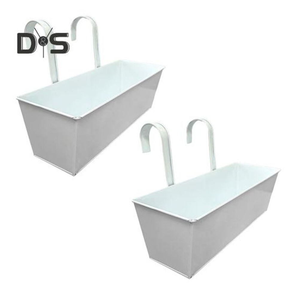 (white, 2pcs) Hanging Flower Pot Rectangular Railing Planter With Drainage Hole 16 Inch Planter Box With Hooks For Balcony Porch Or Deck Herbs Flowers
