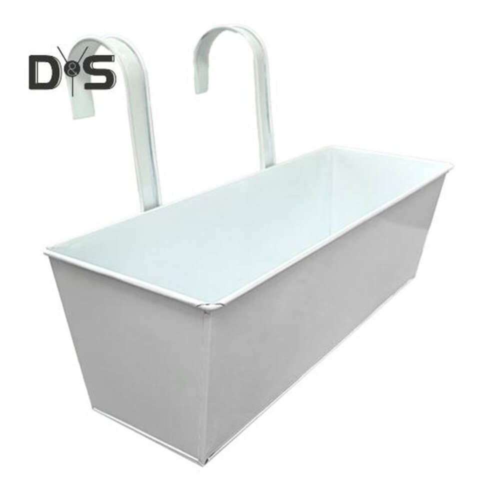 (white, 1pc) Hanging Flower Pot Rectangular Railing Planter With Drainage Hole 16 Inch Planter Box With Hooks For Balcony Porch Or Deck Herbs Flowers