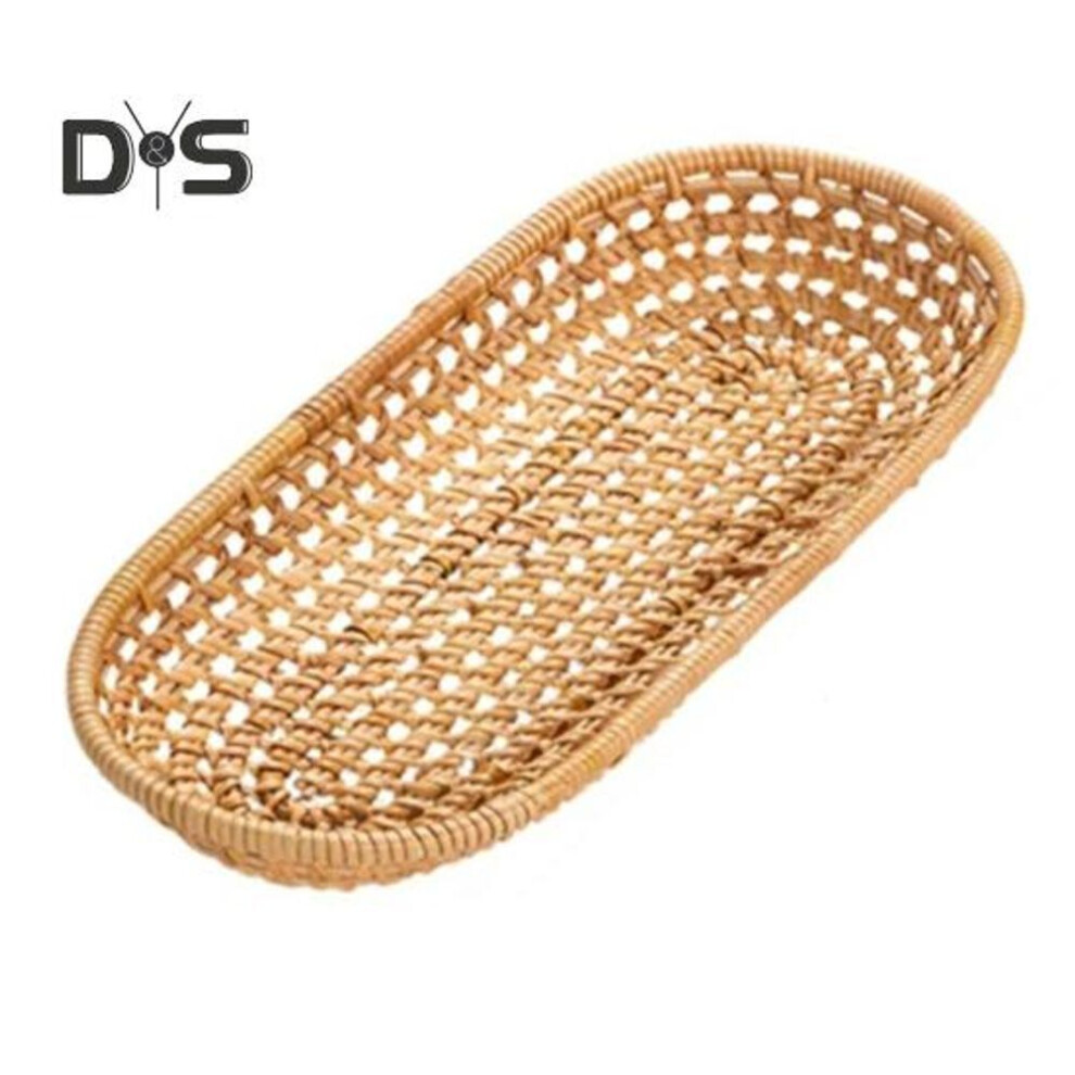 (as the picture, D) Hand-woven Rattan Tray for Home Decor Natural Rattan Storage Tray for Fruits Keys Snacks Multi-Purpose Wicker Basket Bowl for Kitchen Table Entryway