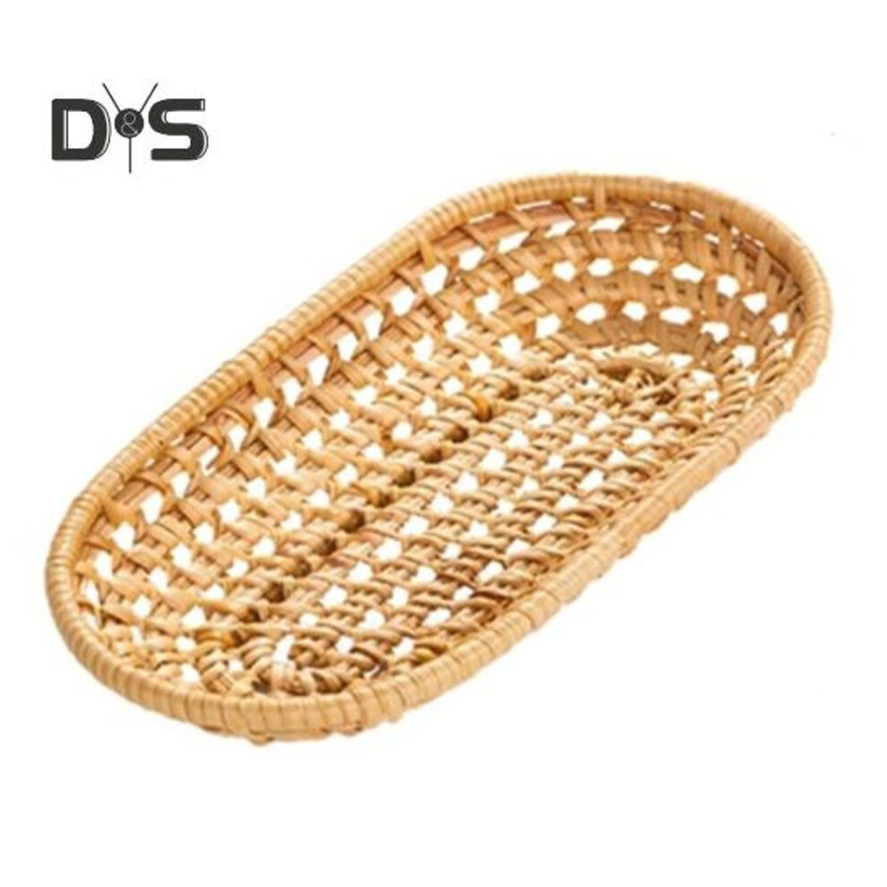 (as the picture, C) Hand-woven Rattan Tray for Home Decor Natural Rattan Storage Tray for Fruits Keys Snacks Multi-Purpose Wicker Basket Bowl for Kitchen Table Entryway