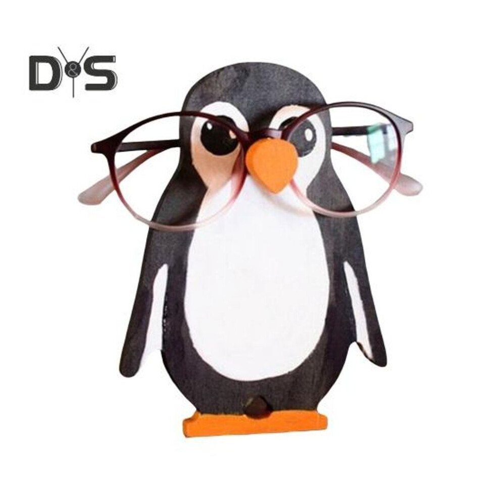 (as the picture, D) Wooden Animal Glasses Holder Handmade Carving Fox Cat Sloth Penguin Phone Eyeglass Sunglasses Display Stand Desktop Decoration Birthday Gift